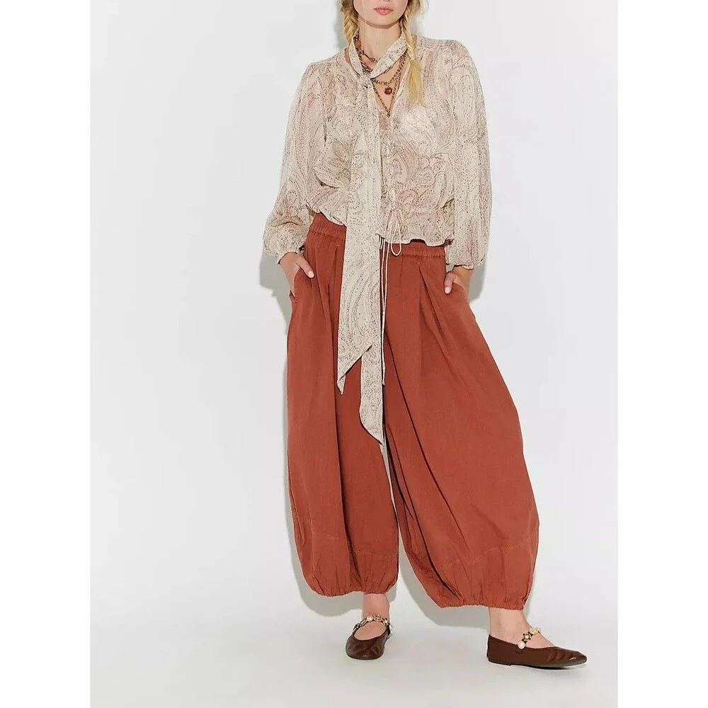 Free People Moonflower Pull-On Balloon Trousers Pants Mid-Rise Solid S 287145 - Picture 4 of 16
